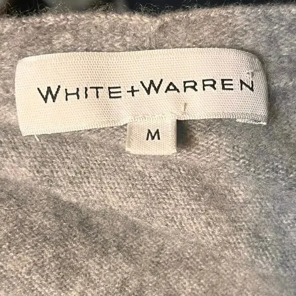 White + Warren Cashmere V Neck Sweater M Gray Side Slits Quite Luxury Minimalist - Picture 9 of 11